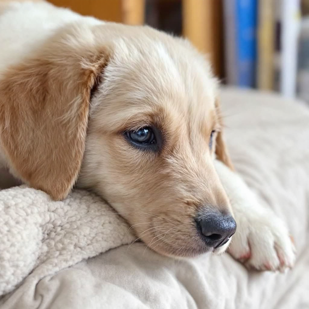 "Sad puppy waiting at home, showing signs of separation anxiety